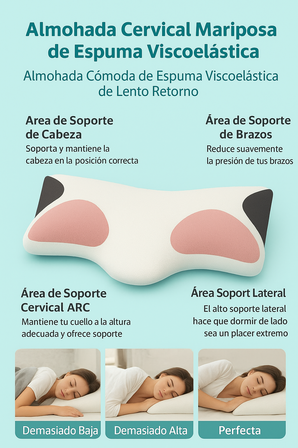 🦋 Almohada Cervical Mariposa de Espuma Viscoelástica