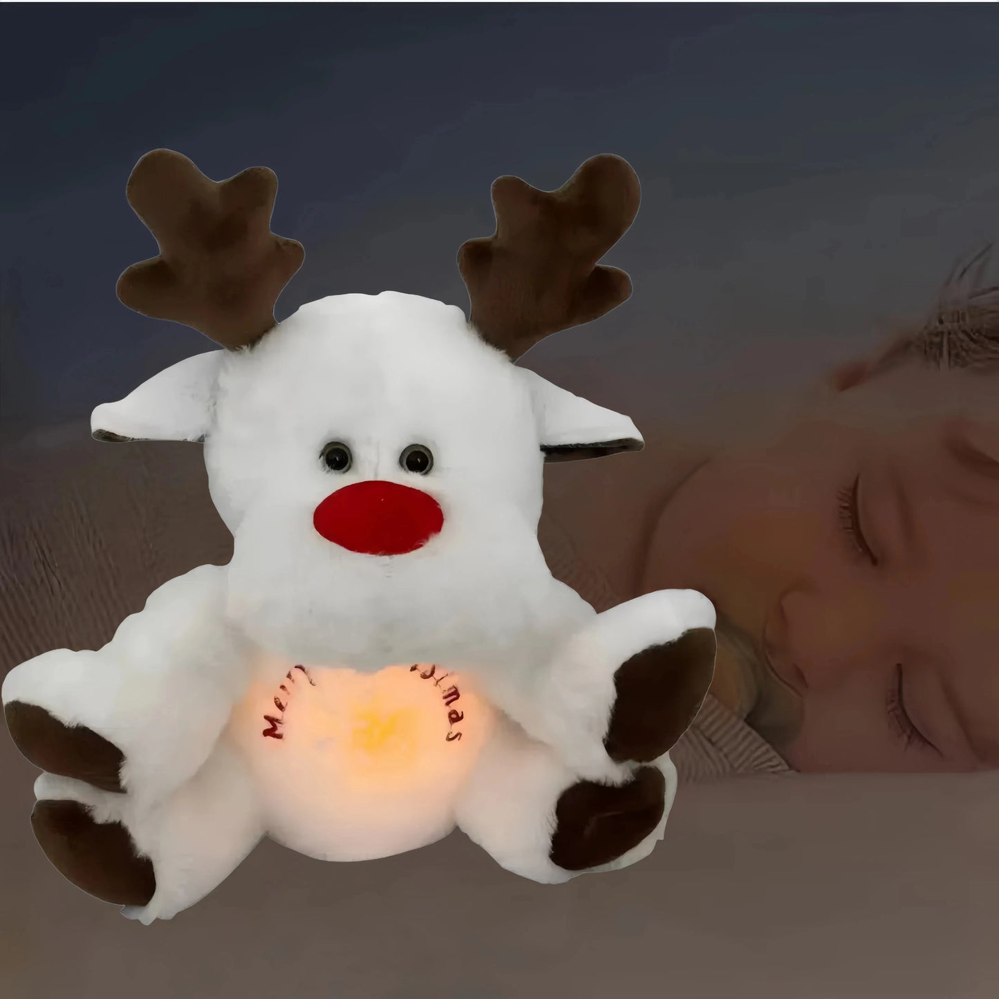Christmas Deer Will Breathe, Shine, Music Fill Baby Plush Toys, Light Sound, Sensory Comfort for Newborns, Baby Cute Gift