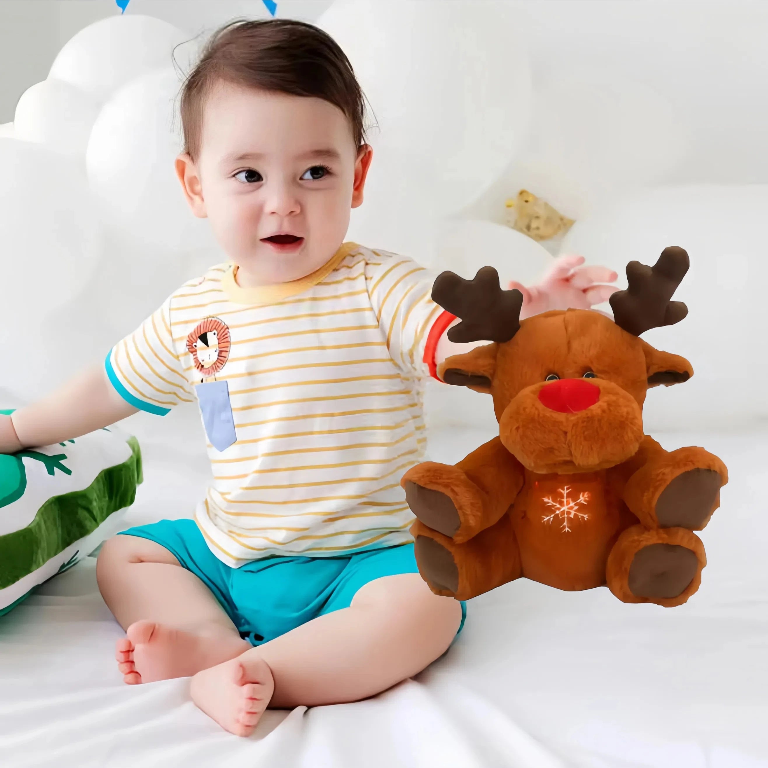 Christmas Deer Will Breathe, Shine, Music Fill Baby Plush Toys, Light Sound, Sensory Comfort for Newborns, Baby Cute Gift